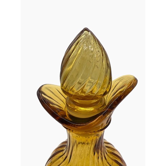 Avon Amber Bulbous Ribbed Decanter Cruet with Stopper 7" Tall Decor Display Prop - Picture 6 of 10